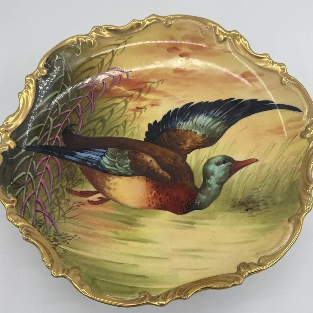 Antique Coronet Limoges France Plate Hand Painted Duck Cabinet 10